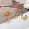 Wholesale Women's Retro Cshaped Alloy Multilayer Hollow Leaf Electroplated Ear Clip Fivepiece Set