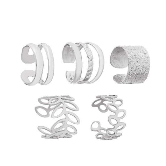 Wholesale Women's Retro Cshaped Alloy Multilayer Hollow Leaf Electroplated Ear Clip Fivepiece Set