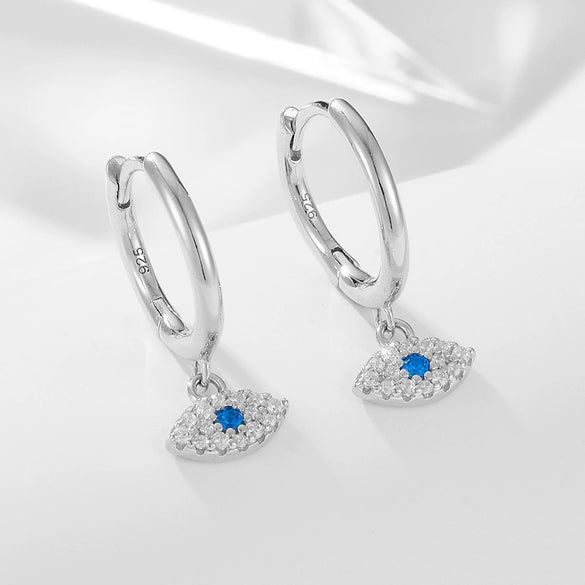 Wholesale Women's Retro Devil's Eye S925 Sterling Silver Earrings With Blue Diamond Zircon Design