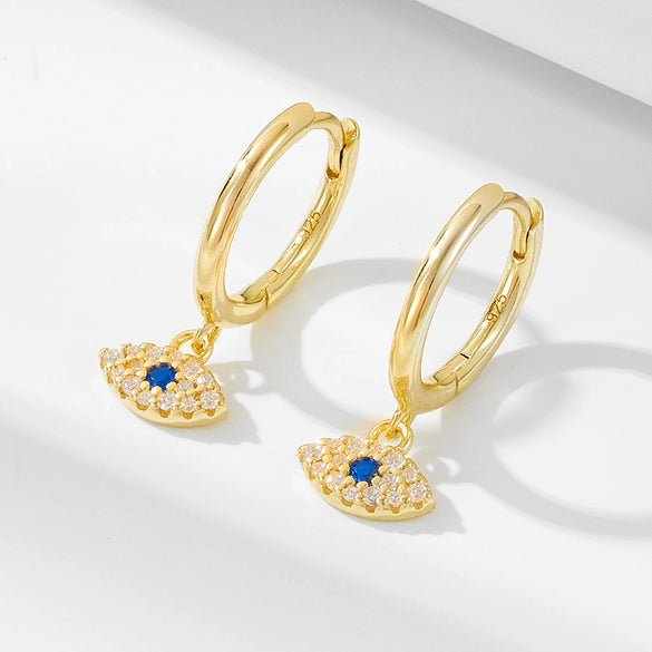 Wholesale Women's Retro Devil's Eye S925 Sterling Silver Earrings With Blue Diamond Zircon Design