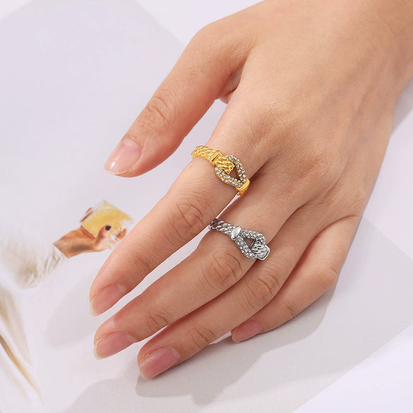 Wholesale Women's Retro Diamond Hemp Lace Ring Titanium Steel With 18K Gold Plated Electroplating Geometric Design