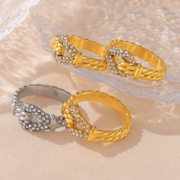 Wholesale Women's Retro Diamond Hemp Lace Ring Titanium Steel With 18K Gold Plated Electroplating Geometric Design