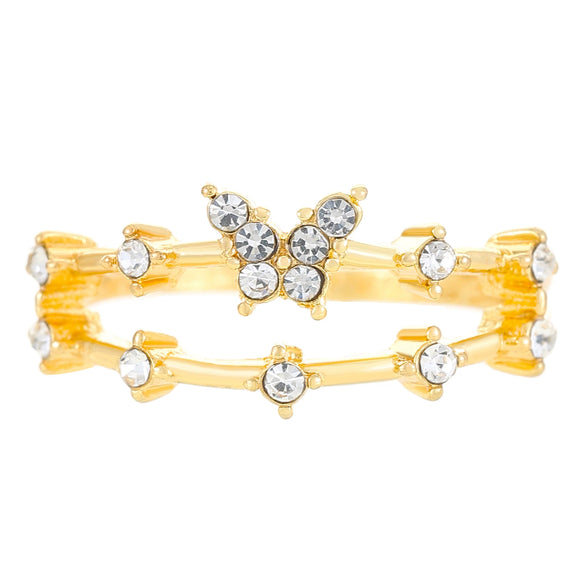 Wholesale Women's Retro Doublelayer Copper Ring With Microinlaid Zircon Butterfly Flap And Electroplating