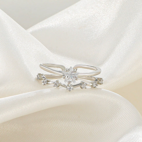 Wholesale Women's Retro Doublelayer Copper Ring With Microinlaid Zircon Butterfly Flap And Electroplating