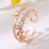 Wholesale Women's Retro Doublelayer Copper Ring With Microinlaid Zircon Butterfly Flap And Electroplating