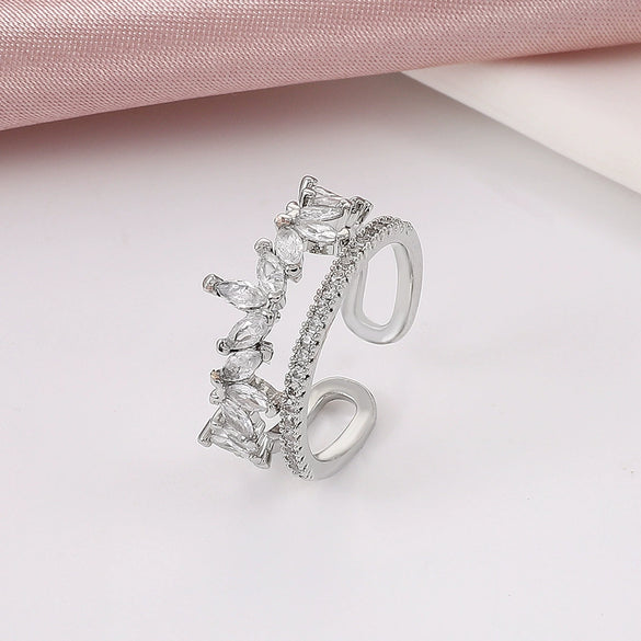 Wholesale Women's Retro Doublelayer Copper Ring With Microinlaid Zircon Butterfly Flap And Electroplating