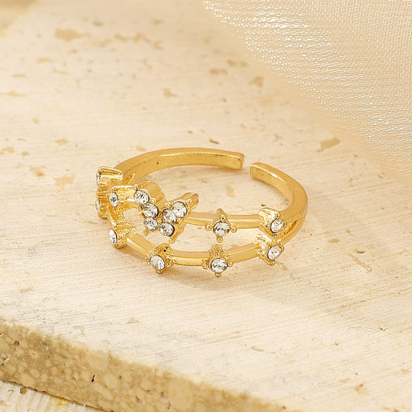 Wholesale Women's Retro Doublelayer Copper Ring With Microinlaid Zircon Butterfly Flap And Electroplating