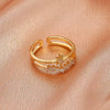 Wholesale Women's Retro Doublelayer Copper Ring With Microinlaid Zircon Butterfly Flap And Electroplating