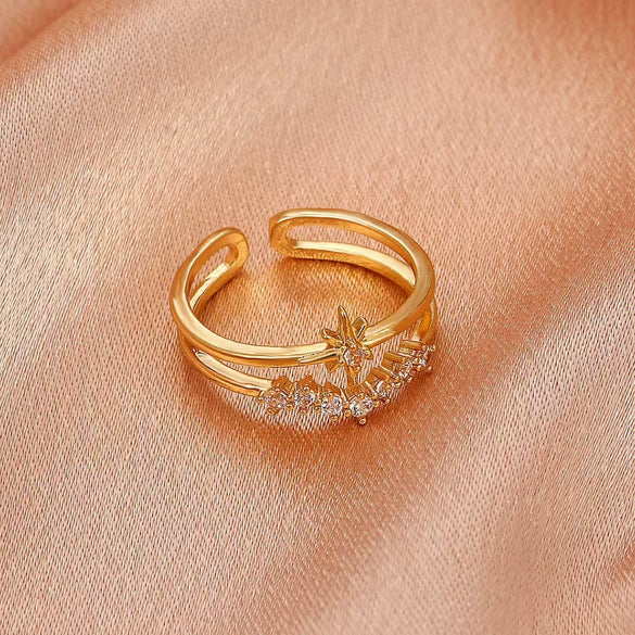 Wholesale Women's Retro Doublelayer Copper Ring With Microinlaid Zircon Butterfly Flap And Electroplating