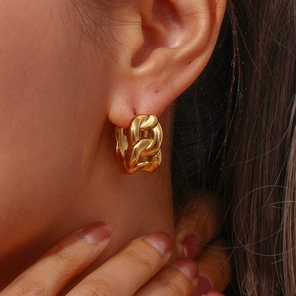 Wholesale Women's Retro Elegant Highend Geometric Ushaped Stainless Steel 18K Gold Plated Earrings Jewelry Combination
