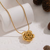 Wholesale Women's Retro Elegant 18K Real Gold Plated Stainless Steel Flower Shape Snake Chain Rose Pendant Necklace