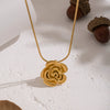Wholesale Women's Retro Elegant 18K Real Gold Plated Stainless Steel Flower Shape Snake Chain Rose Pendant Necklace