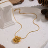 Wholesale Women's Retro Elegant 18K Real Gold Plated Stainless Steel Flower Shape Snake Chain Rose Pendant Necklace