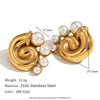 Wholesale Women's Retro Elegant Stainless Steel 18K Gold Plated Cast Threaded Swirl Pearl Geometric Earrings