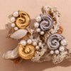 Wholesale Women's Retro Elegant Stainless Steel 18K Gold Plated Cast Threaded Swirl Pearl Geometric Earrings
