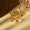 Wholesale Women's Retro Elegant Stainless Steel 18K Goldplated Fivepointed Star Geometric Earrings