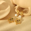 Wholesale Women's Retro Elegant Stainless Steel 18K Goldplated Fivepointed Star Geometric Earrings