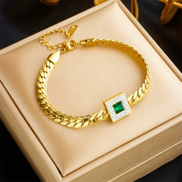 Wholesale Women's Retro Emerald Titanium Steel Nonfading Electroplated Bracelet