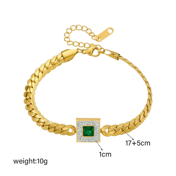 Wholesale Women's Retro Emerald Titanium Steel Nonfading Electroplated Bracelet