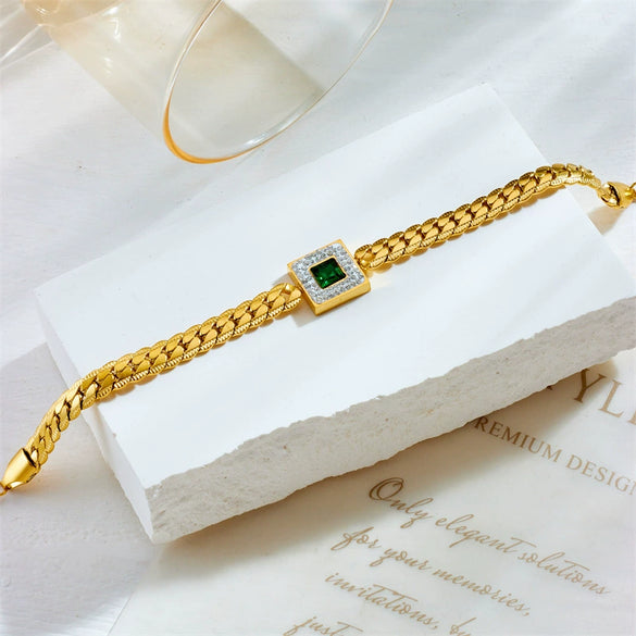 Wholesale Women's Retro Emerald Titanium Steel Nonfading Electroplated Bracelet