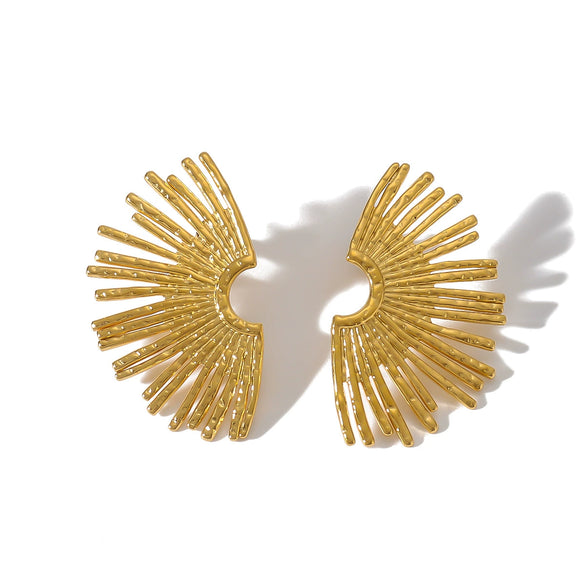 Wholesale Women's Retro Exaggerated Fan Earrings 18K Gold Plated Stainless Steel With Geometric Pattern And Furnace Vacuum Plating