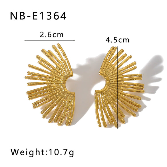 Wholesale Women's Retro Exaggerated Fan Earrings 18K Gold Plated Stainless Steel With Geometric Pattern And Furnace Vacuum Plating