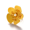 Wholesale Women's Retro Exaggerated Flower Ring Stainless Steel With Pearl Inlay And 18K Gold Plated