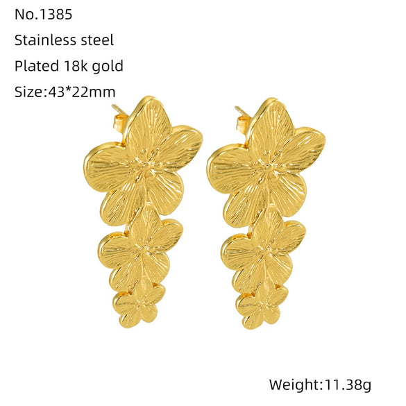 Wholesale Women's Retro Exaggerated Flower 316L Stainless Steel 18K Goldplated Earrings