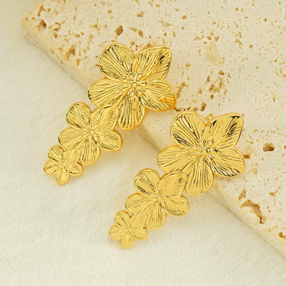 Wholesale Women's Retro Exaggerated Flower 316L Stainless Steel 18K Goldplated Earrings