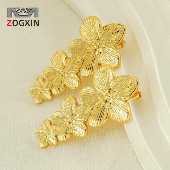 Wholesale Women's Retro Exaggerated Flower 316L Stainless Steel 18K Goldplated Earrings