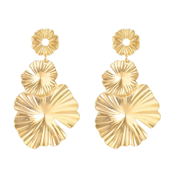 Wholesale Women's Retro Exaggerated Geometric Alloy Earrings With Plant Flowers And Leaves Pattern And Electroplating Treatment