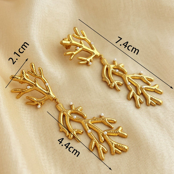 Wholesale Women's Retro Exaggerated Irregular Coral Style Titanium Steel Electroplated Geometric Earrings