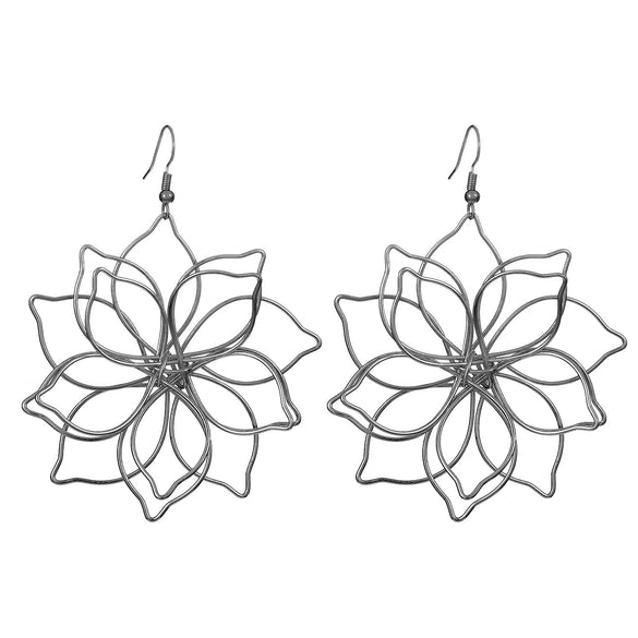 Wholesale Women's Retro Exaggerated Metal Hollow Flower Geometric Woven Earrings With Electroplating