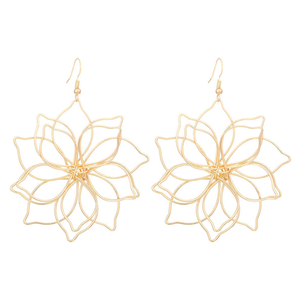 Wholesale Women's Retro Exaggerated Metal Hollow Flower Geometric Woven Earrings With Electroplating