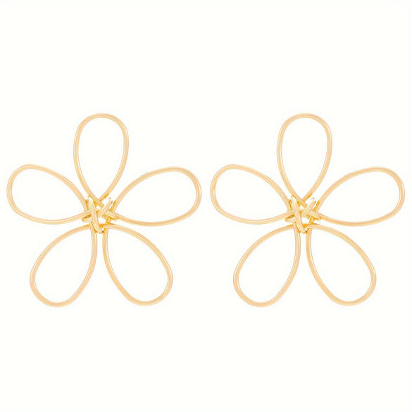 Wholesale Women's Retro Exaggerated Metal Hollow Flower Geometric Woven Earrings With Electroplating