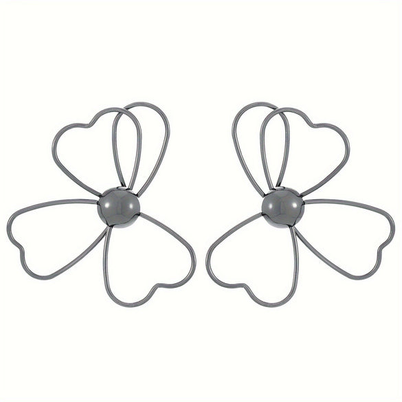Wholesale Women's Retro Exaggerated Metal Hollow Flower Geometric Woven Earrings With Electroplating