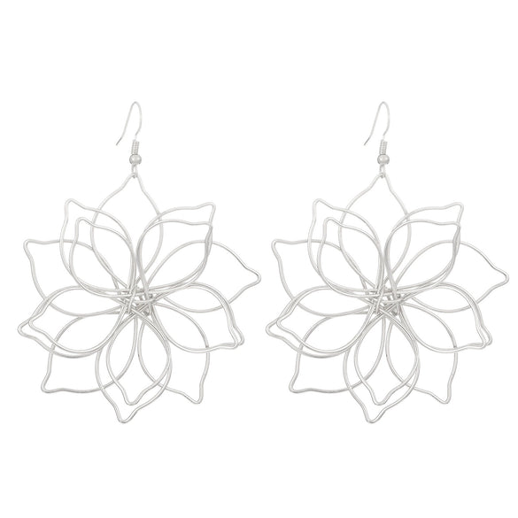 Wholesale Women's Retro Exaggerated Metal Hollow Flower Geometric Woven Earrings With Electroplating