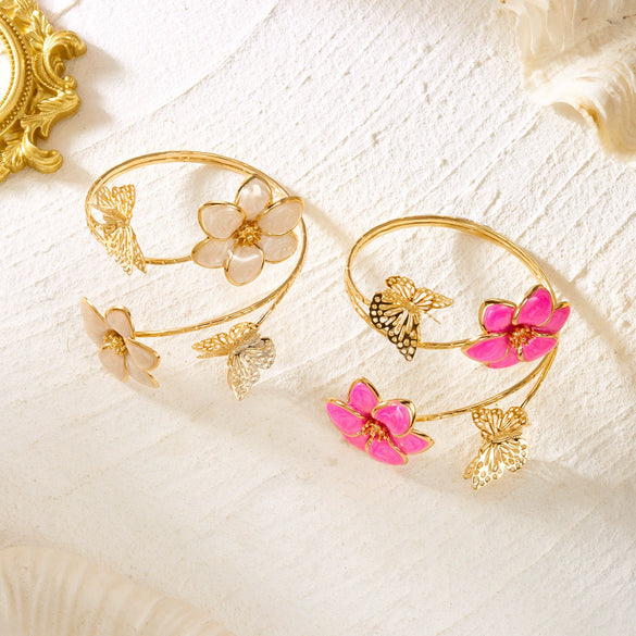 Wholesale Women's Retro Exaggerated Oildrip Flower Butterfly Alloy Bracelet Open Arm Ring Accessories
