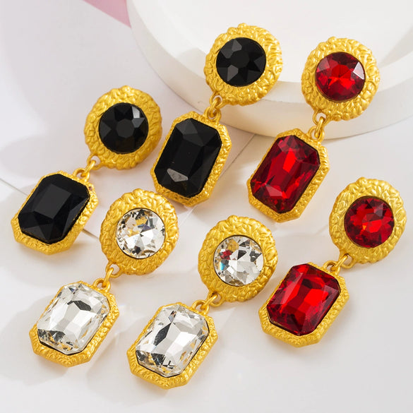 Wholesale Women's Retro Exaggerated Square Alloy Diamond Earrings With S925 Silver Needle And Multilayer Design
