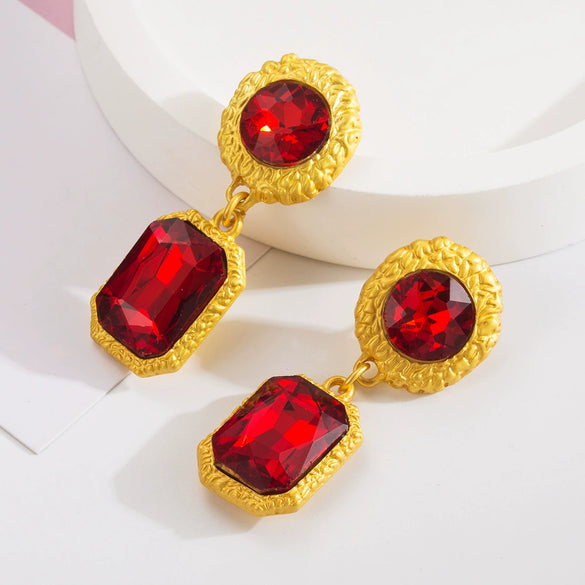 Wholesale Women's Retro Exaggerated Square Alloy Diamond Earrings With S925 Silver Needle And Multilayer Design