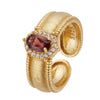 Wholesale Women's Retro Fashion Geometric S925 Sterling Silver Ring Set With Natural Garnet Sapphire Gemstones
