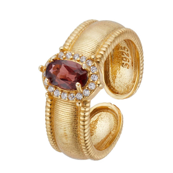Wholesale Women's Retro Fashion Geometric S925 Sterling Silver Ring Set With Natural Garnet Sapphire Gemstones