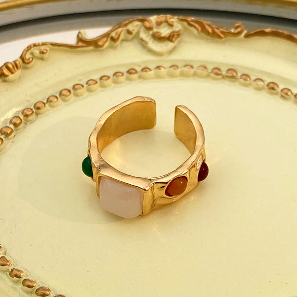 Wholesale Women's Retro Fashion Glazed Stone Enamel Opening Adjustable Ring Copper Electroplating Geometric Design