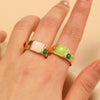 Wholesale Women's Retro Fashion Glazed Stone Enamel Opening Adjustable Ring Copper Electroplating Geometric Design