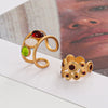 Wholesale Women's Retro Fashion Glazed Stone Enamel Opening Adjustable Ring Copper Electroplating Geometric Design