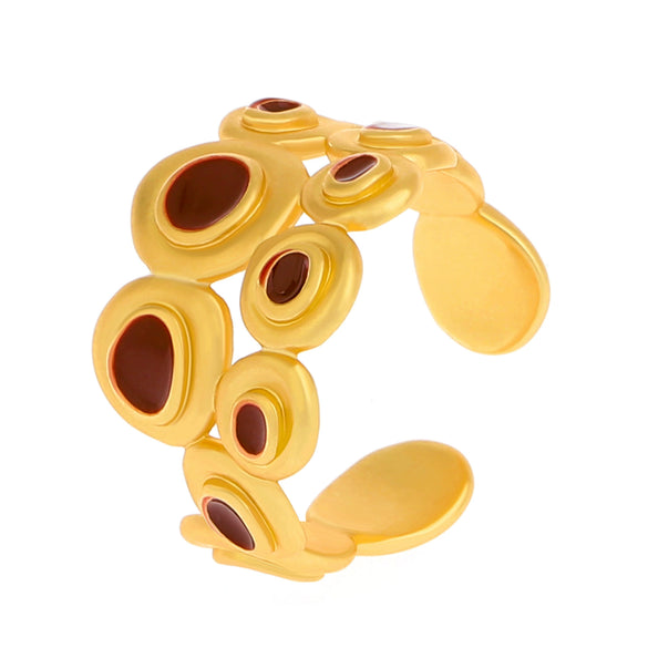 Wholesale Women's Retro Fashion Glazed Stone Enamel Opening Adjustable Ring Copper Electroplating Geometric Design