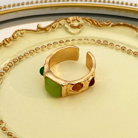 Wholesale Women's Retro Fashion Glazed Stone Enamel Opening Adjustable Ring Copper Electroplating Geometric Design