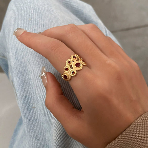 Wholesale Women's Retro Fashion Glazed Stone Enamel Opening Adjustable Ring Copper Electroplating Geometric Design
