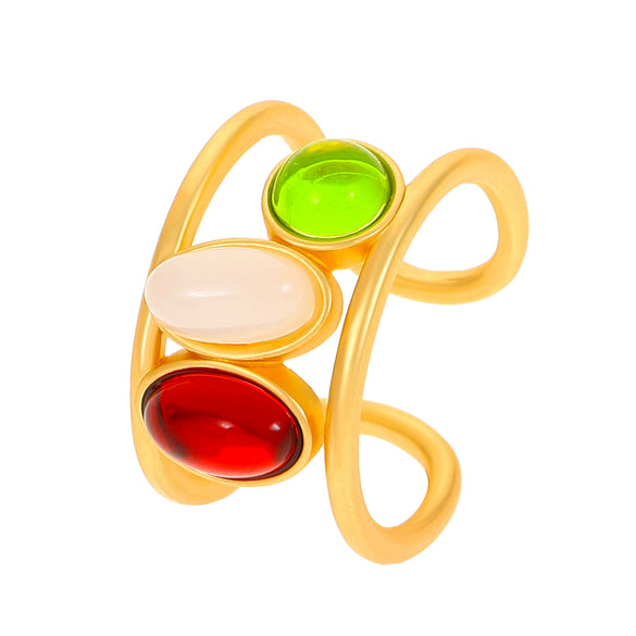 Wholesale Women's Retro Fashion Glazed Stone Enamel Opening Adjustable Ring Copper Electroplating Geometric Design