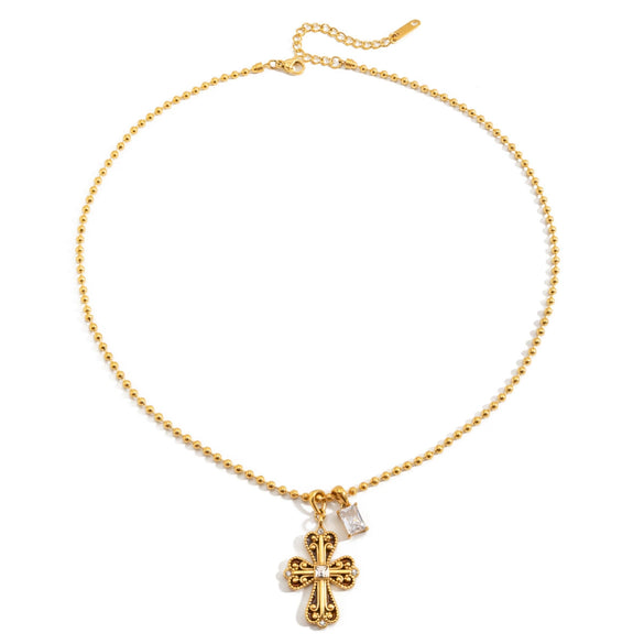 Wholesale Women's Retro Fashion Ins Style Stainless Steel Electroplated Cross Necklace